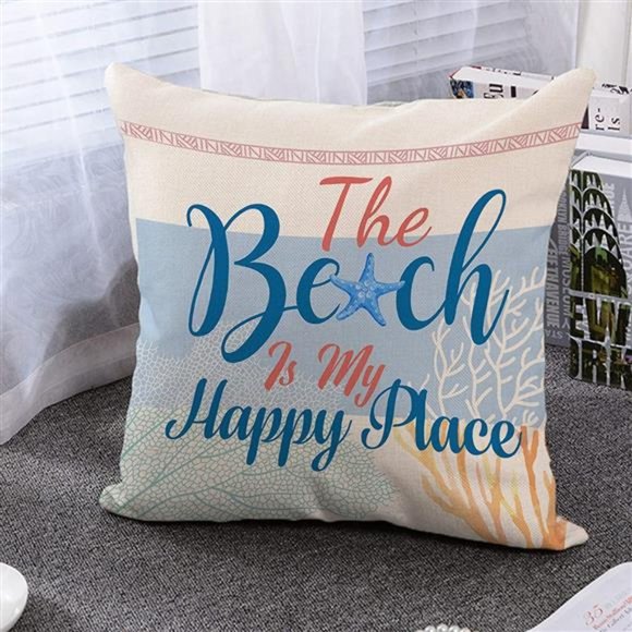 Set of 4 Ocean Theme Summer Pillow Covers 20 x 20 Inch  |  Blue Sea Turtle Beach - Picture 2 of 9